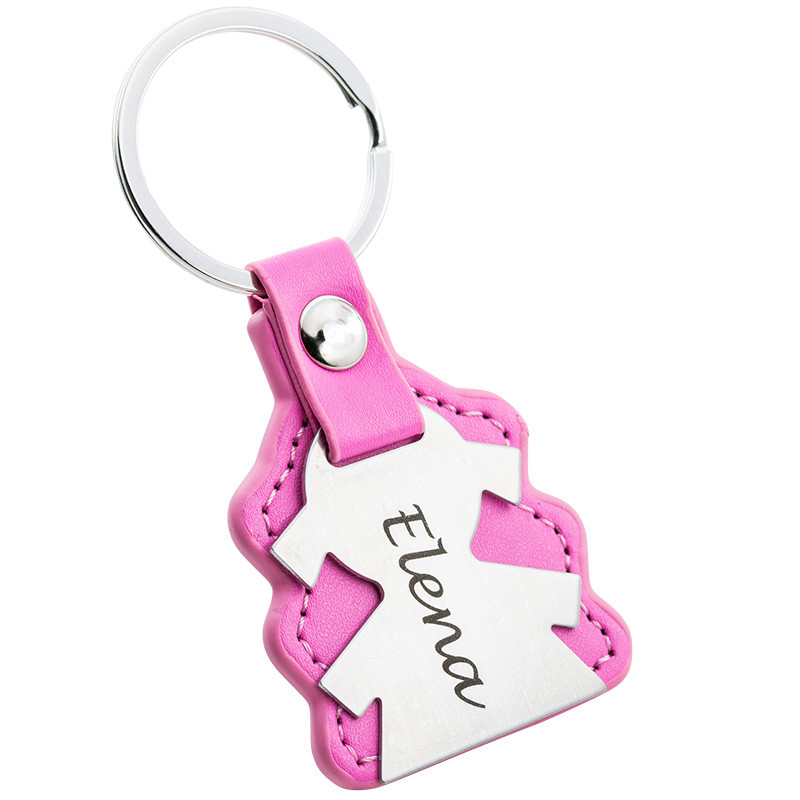Personalised Engraved Girl Keyring with Leather