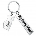 Personalised Engraved Rectangle Keyring with Cat Charm