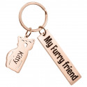 Personalised Engraved Rectangle Keyring with Cat Charm