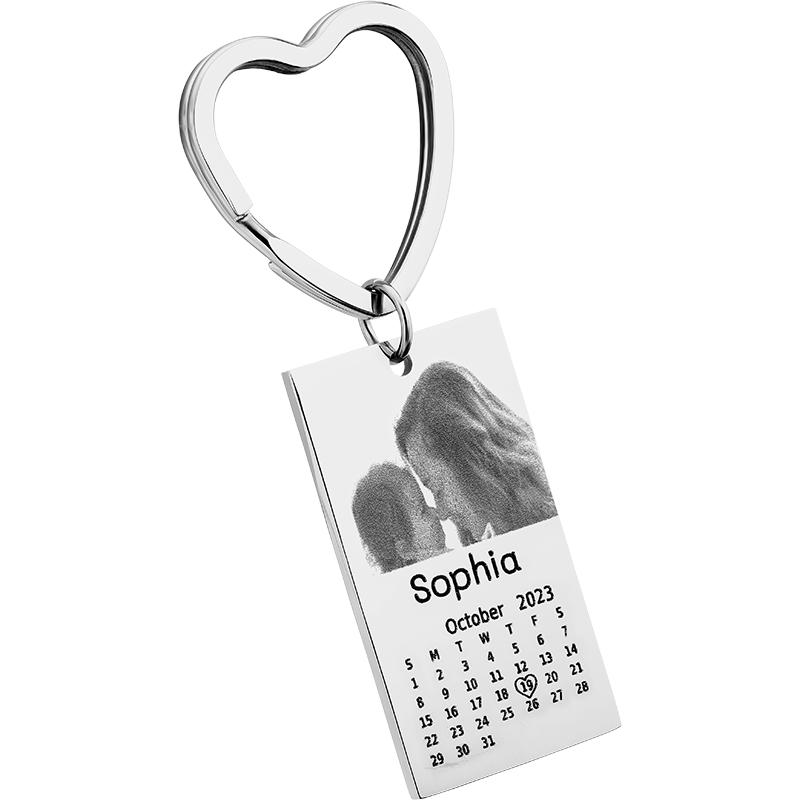 Engraved Photo, Text and Calendar Keyring