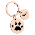 Personalised 2 Circles with Paw and Text Engraved Keyring