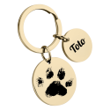 Personalised 2 Circles with Paw and Text Engraved Keyring