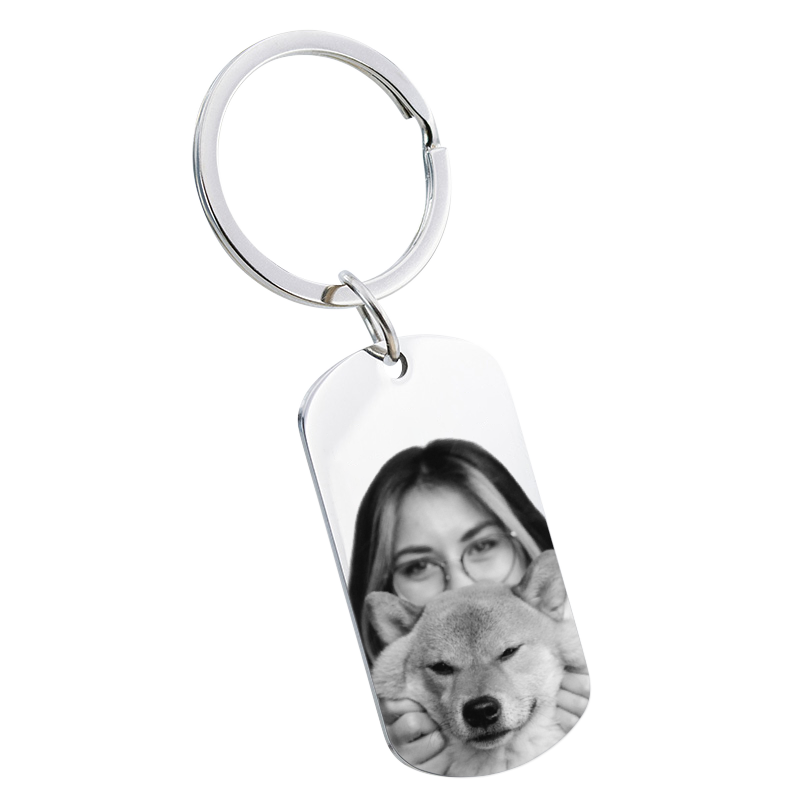 Military Tag Dog or Cat Photo and Text Engraved Keyring