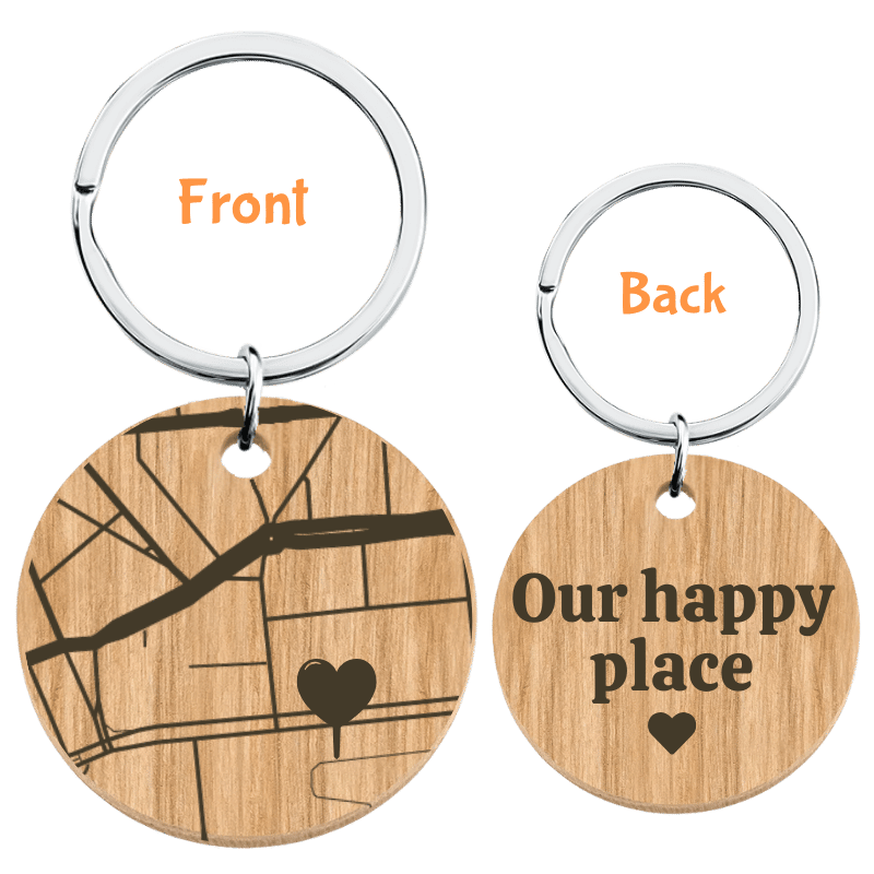 Personalised Geo-map Wooden Keyring