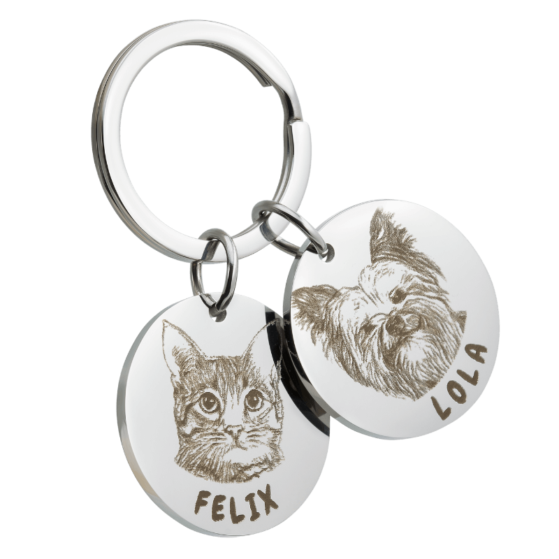 Double Circle Pet Keyring—Customize with Two Pets' Photos and Names