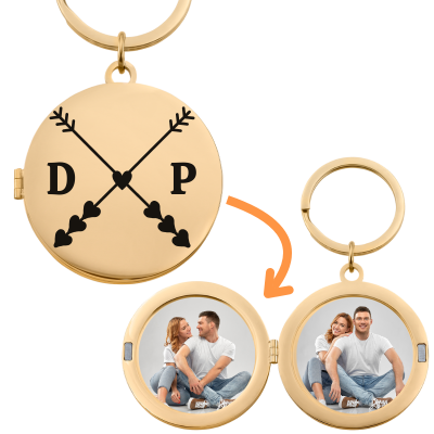 Engraved Lovers' Initials Locket Keyring with...