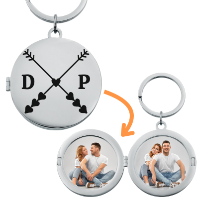 Engraved Lovers' Initials Locket Keyring with...