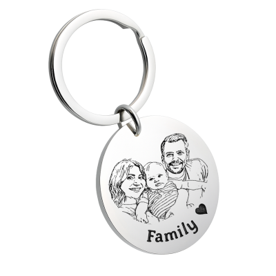 Picture-to-drawing Large Round Keyring –...
