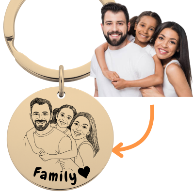Picture-to-drawing Large Round Keyring –...