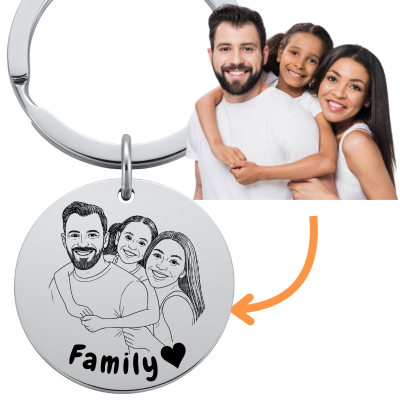 Picture-to-drawing Large Round Keyring –...